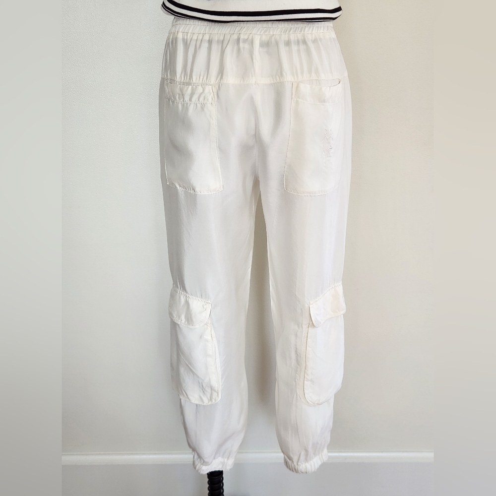|| JOHNNY WAS || Cargos White Elastic Cuffs Drawstring Waist Back Pockets Sz S - Picture 4 of 9